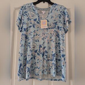 LuLaRoe Layla Blue and White Floral Top